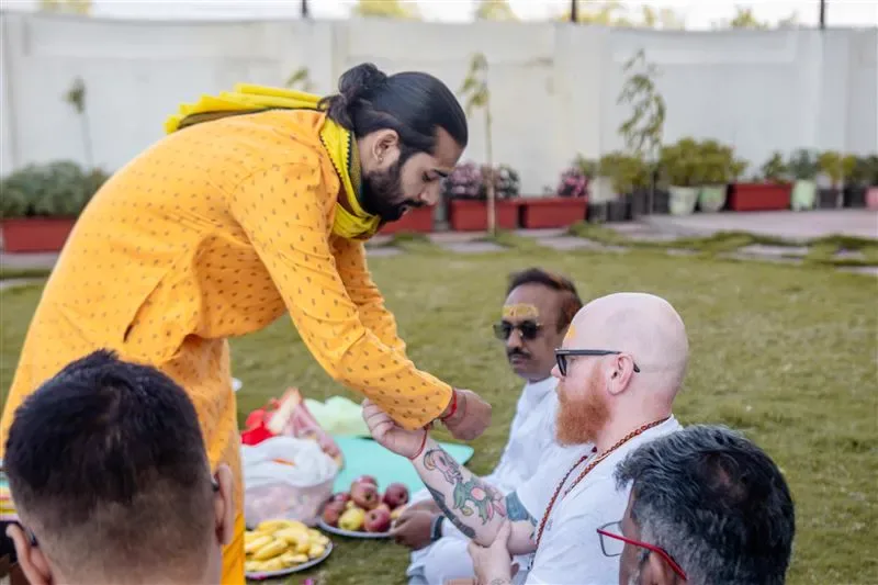 Traditional welcome ceremony and tilak